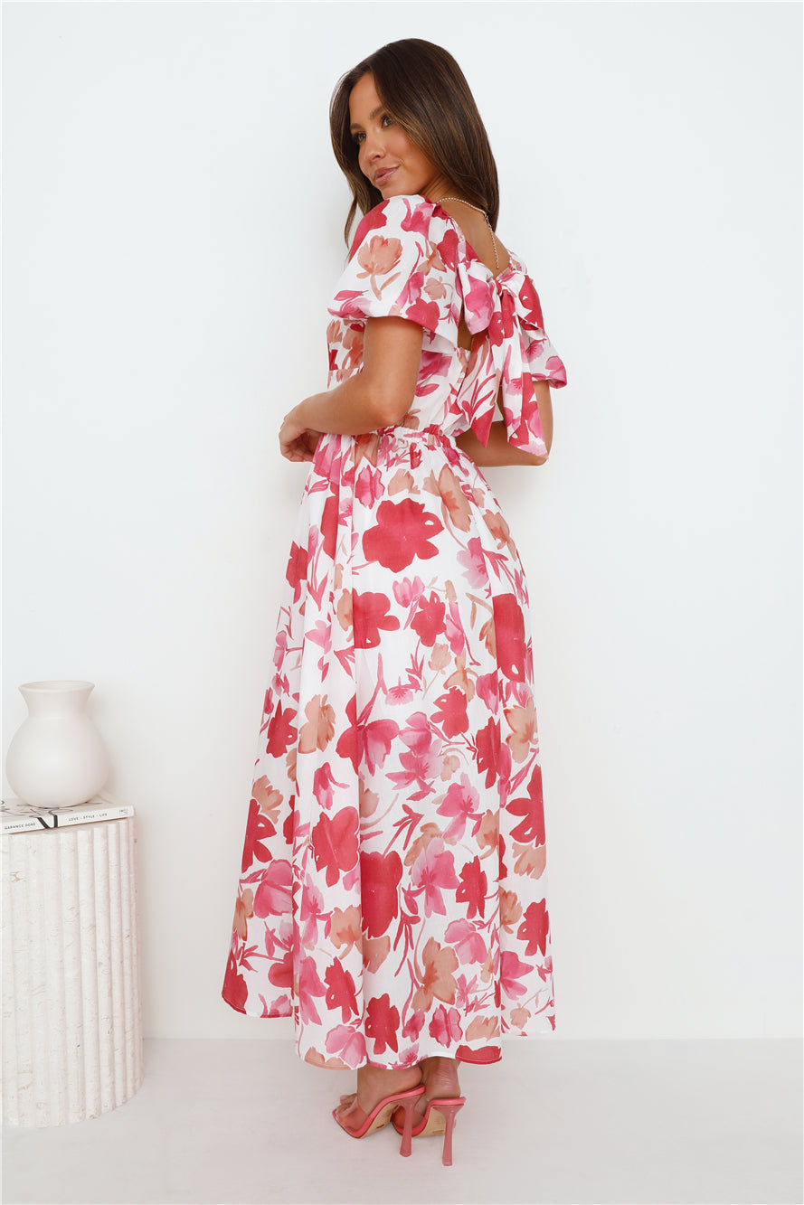 Leaves Falling Maxi Dress Red