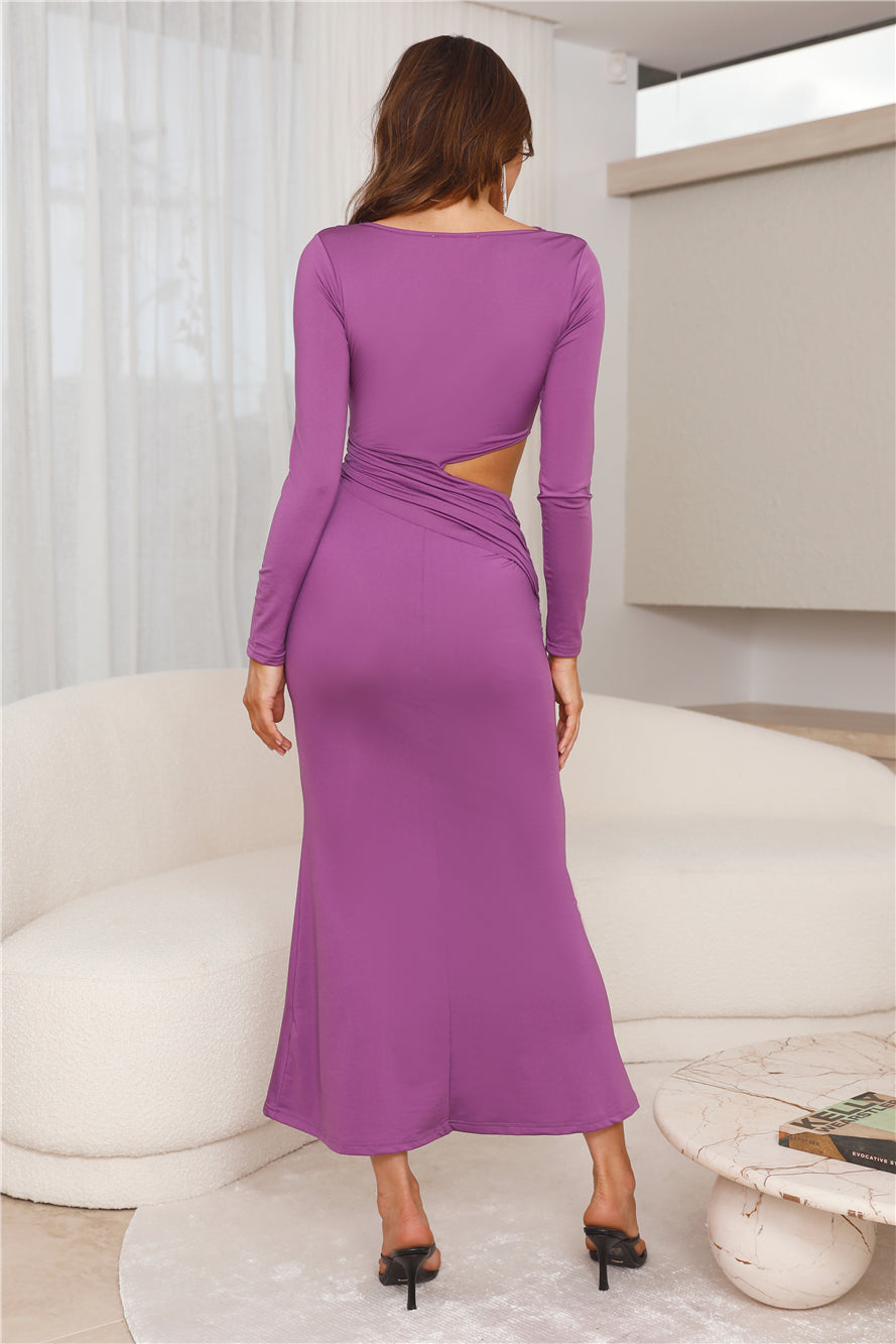 Movie Scene Long Sleeve Slinky Maxi Dress Purple