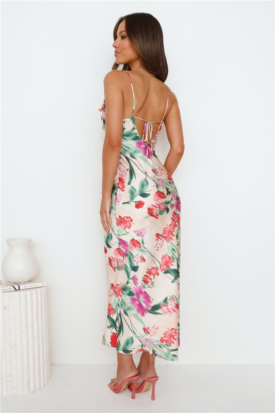Let Love Bloom Satin Maxi Dress Print