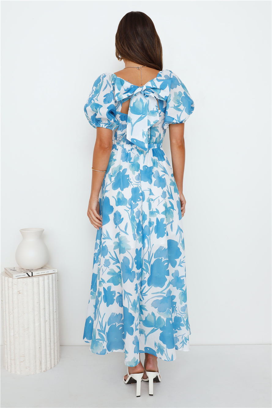 Leaves Falling Maxi Dress Blue