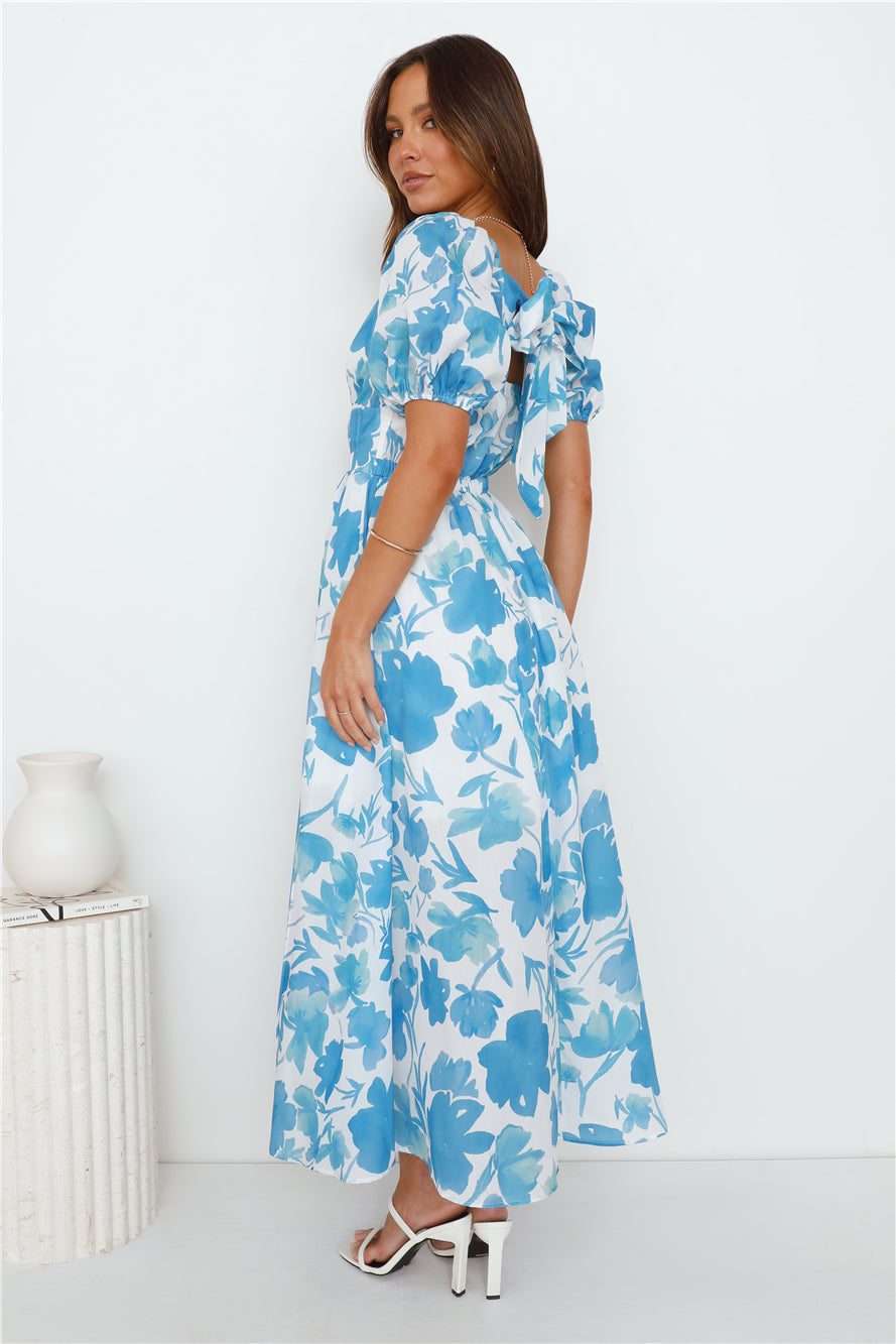 Leaves Falling Maxi Dress Blue