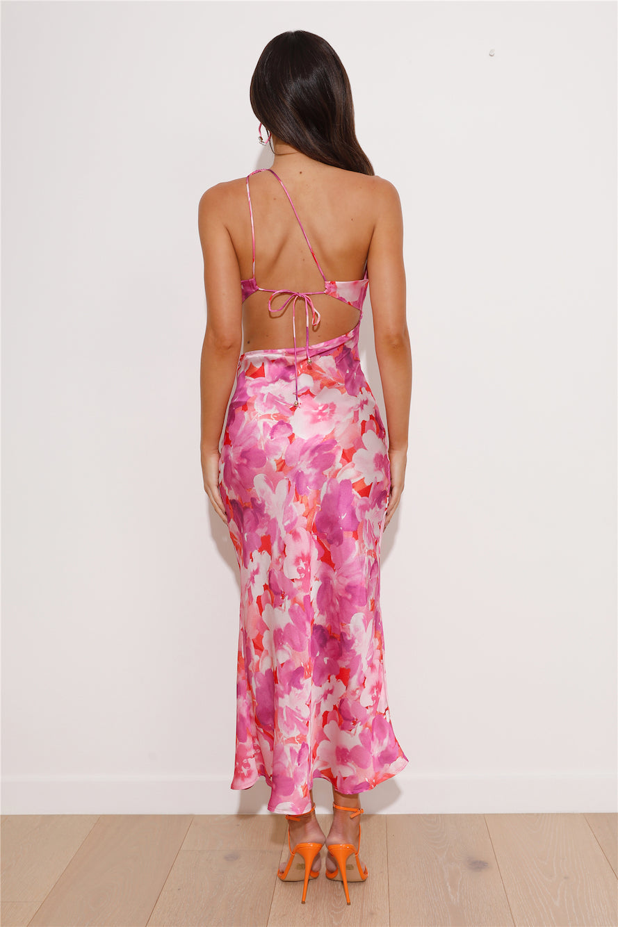 Color Splash Satin Midi Dress Pink