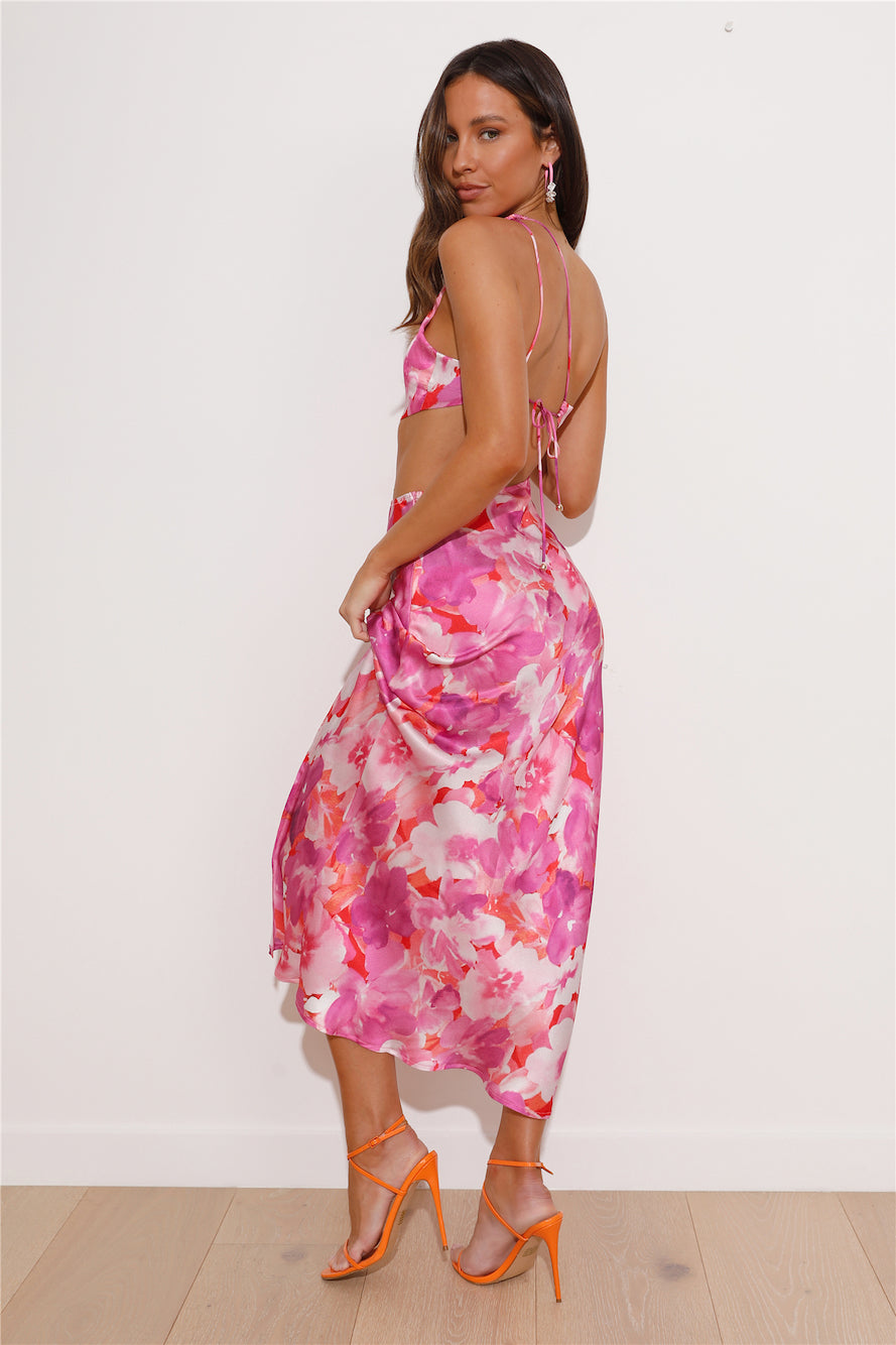 Color Splash Satin Midi Dress Pink