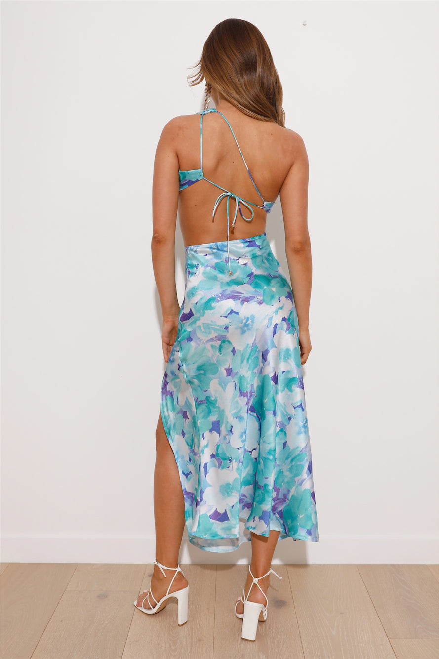 Color Splash Satin Midi Dress Blue