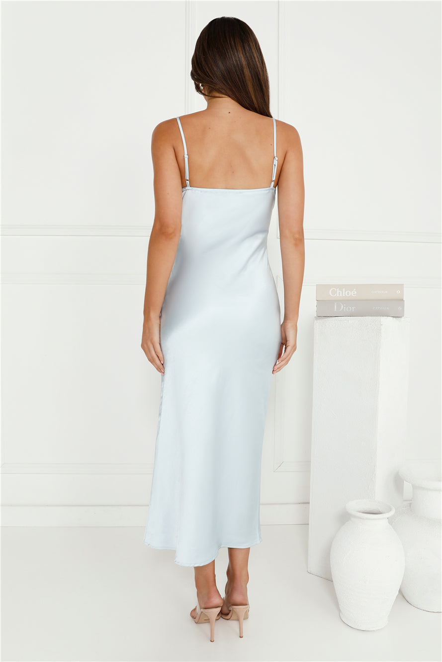 Tinsel Touch Satin Sequin Maxi Dress Blue