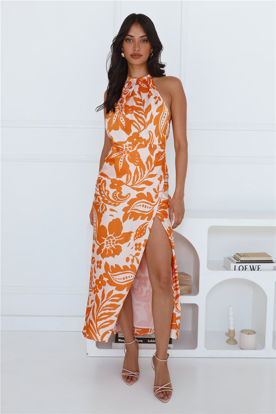 After Hour Style Halter Maxi Dress Orange
