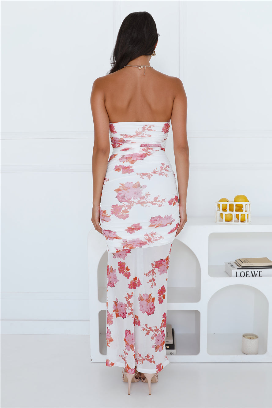 Freedom Of Creativity Strapless Mesh Maxi Dress White