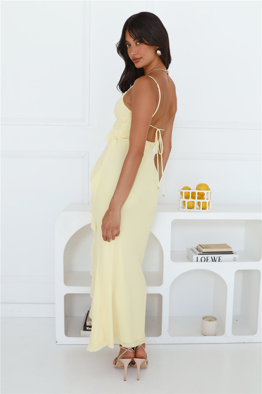Flaunt It Girl Frill Mesh Maxi Dress Yellow