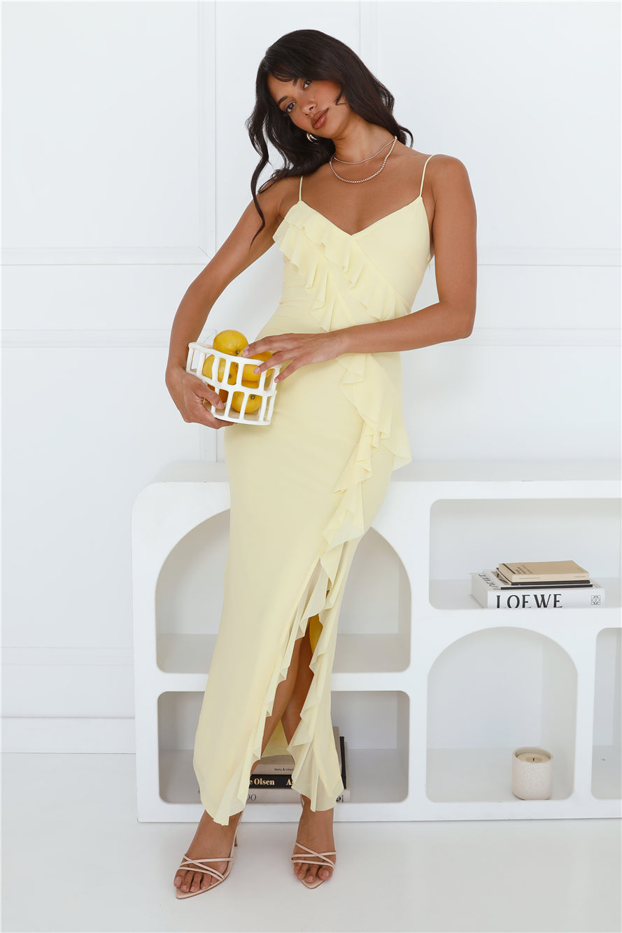 Flaunt It Girl Frill Mesh Maxi Dress Yellow