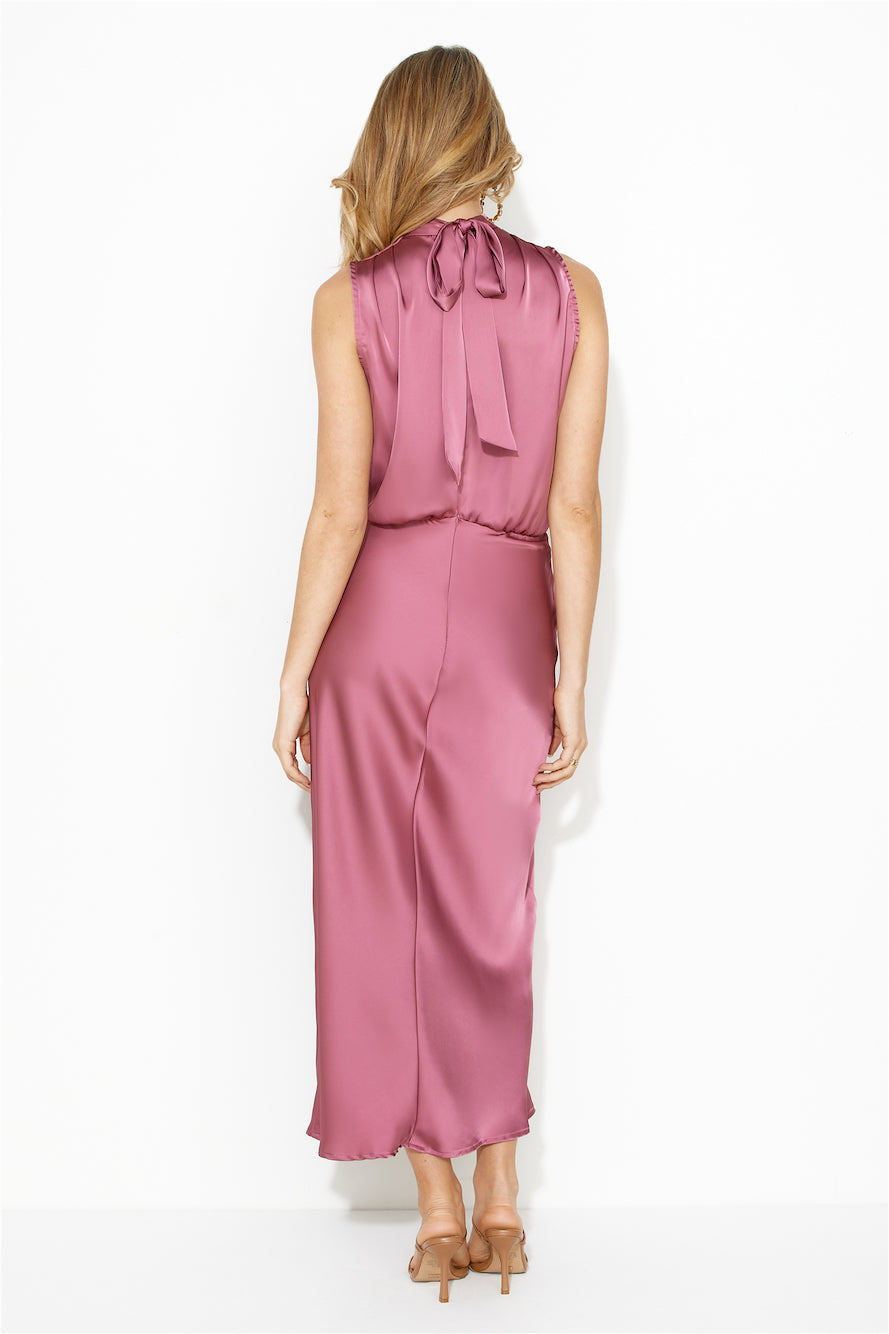 Confidence High Satin Midi Dress Rose