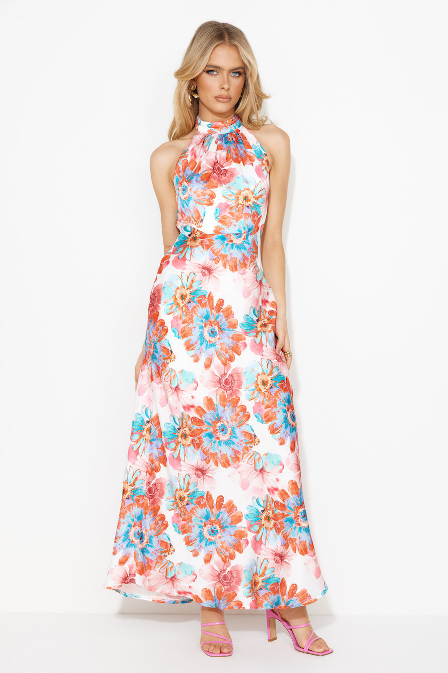 Floating Dreams Satin Maxi Dress Orange