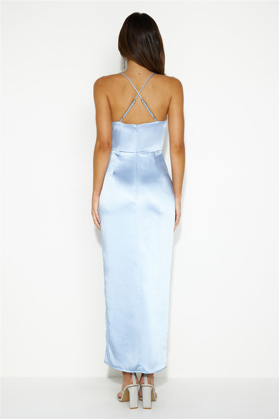 Bring The Romance Satin Maxi Dress Blue