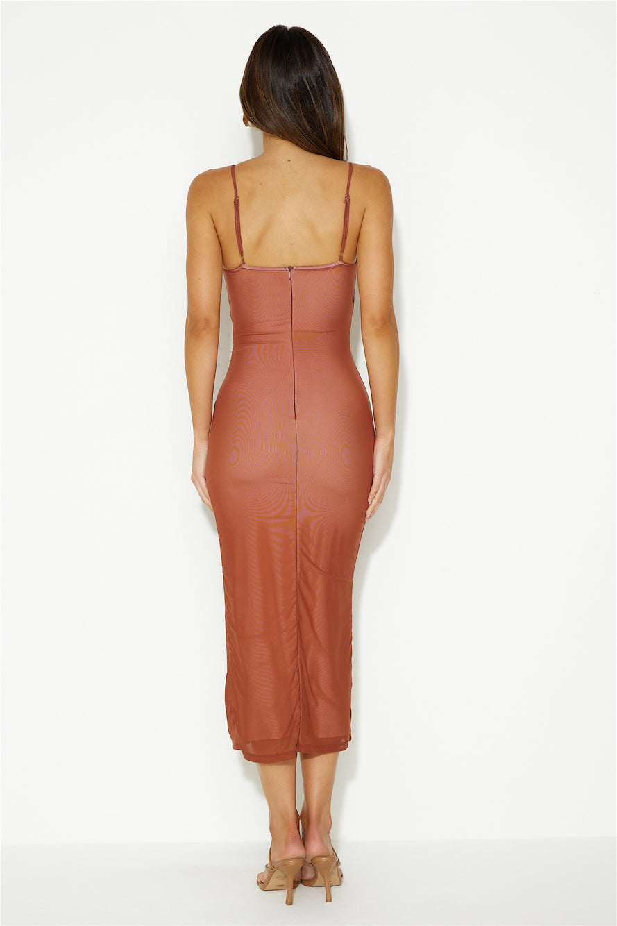 Destiny Compass Midi Dress Brown