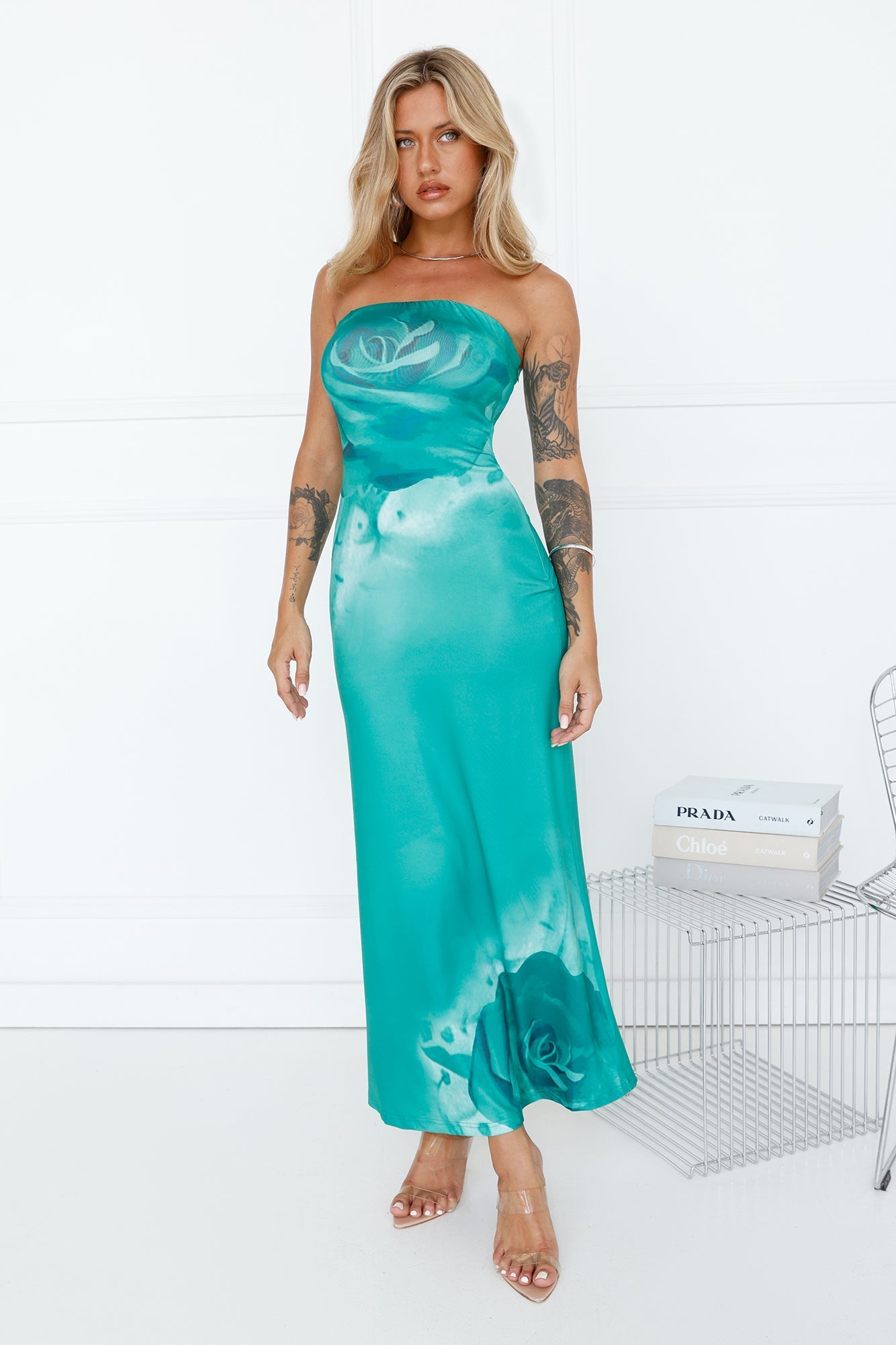 One More Rose Strapless Maxi Dress Green