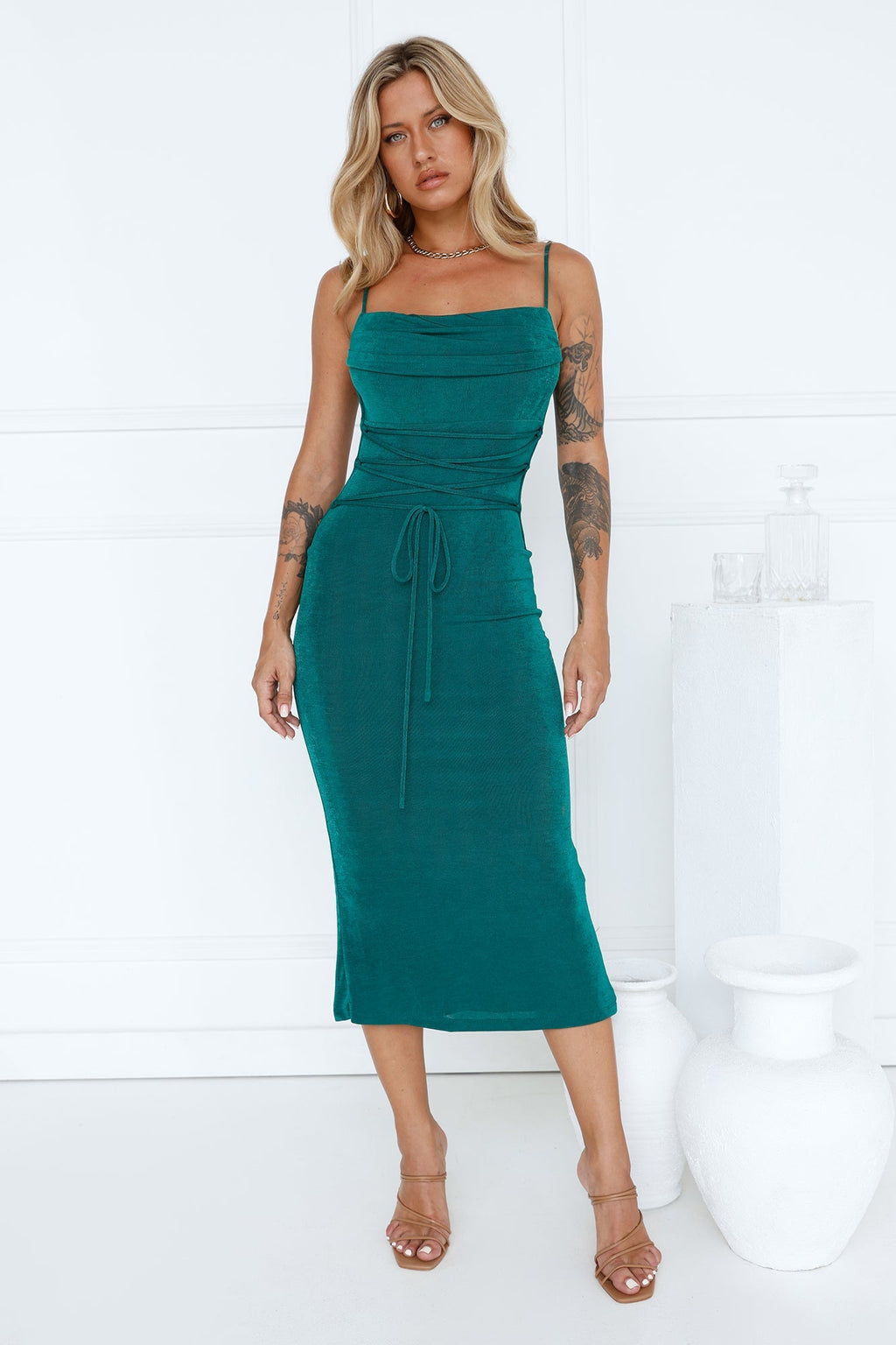 Doubled Up Mesh Midi Dress Teal