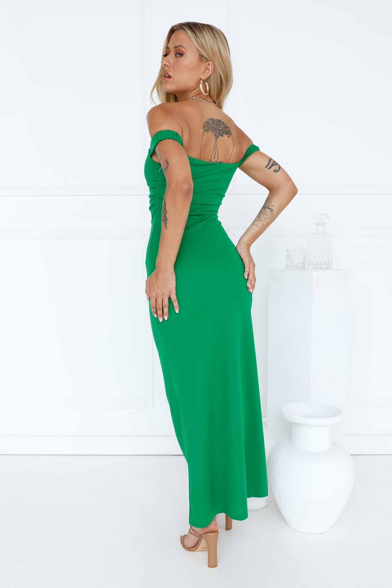 Fancy Lady Off Shoulder Maxi Dress Green