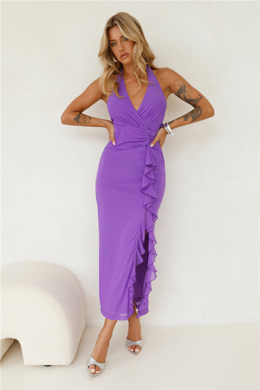 Find Me In Paradise Mesh Halter Maxi Dress Purple