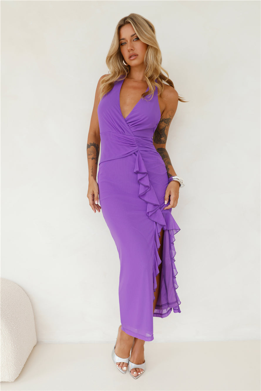 Find Me In Paradise Mesh Halter Maxi Dress Purple