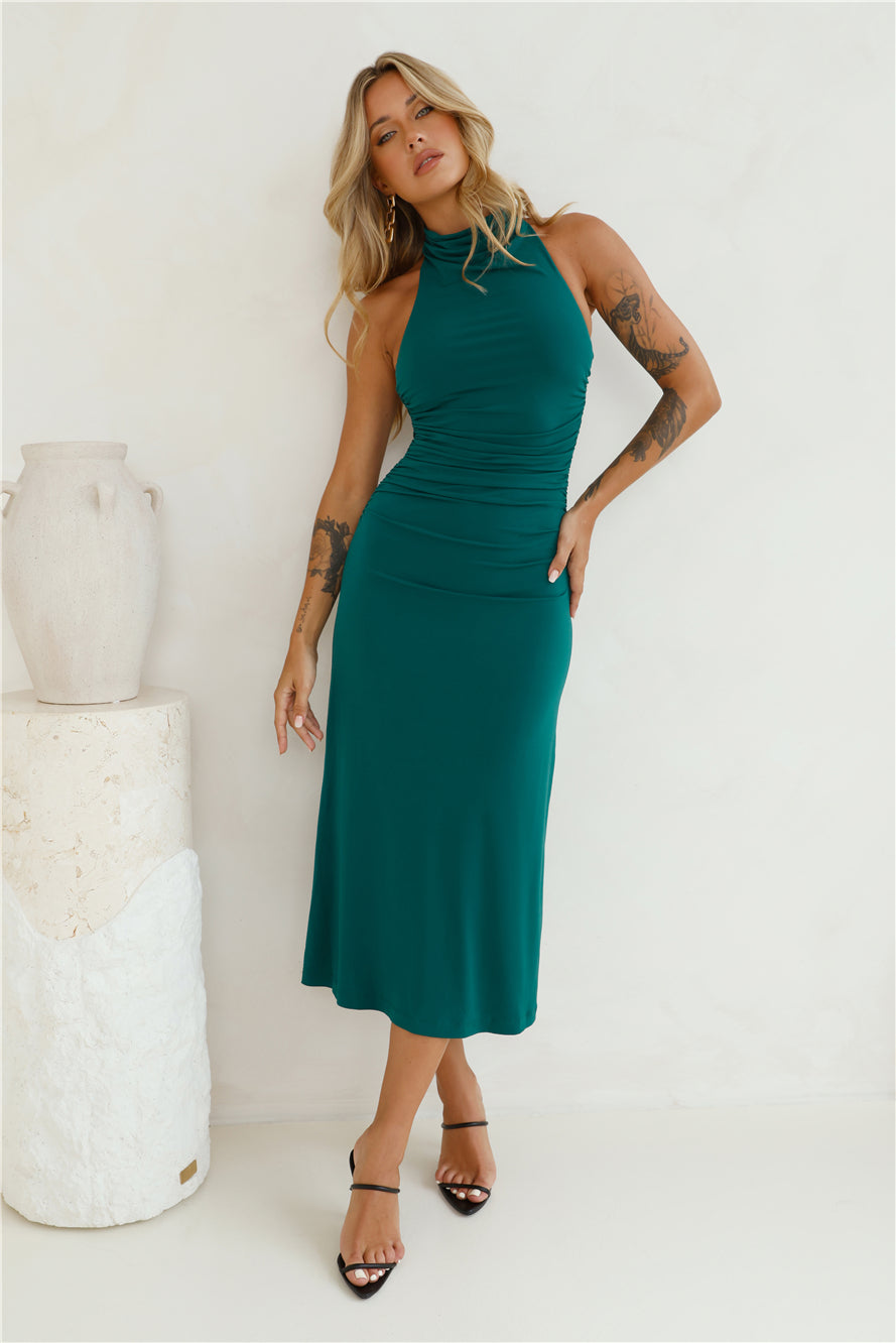 Original Fashionista High Neck Maxi Dress Forest Green