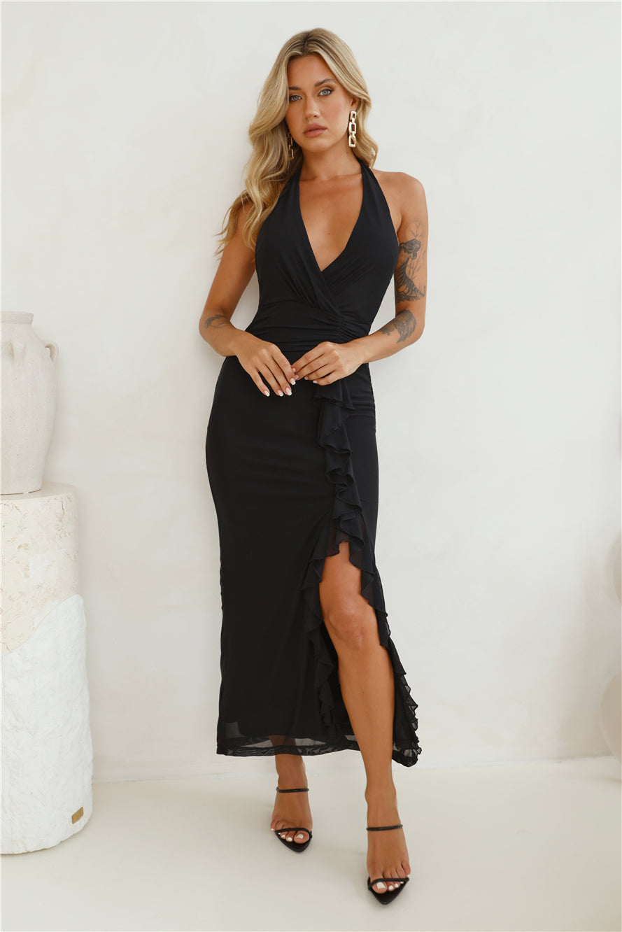 Find Me In Paradise Mesh Halter Maxi Dress Black