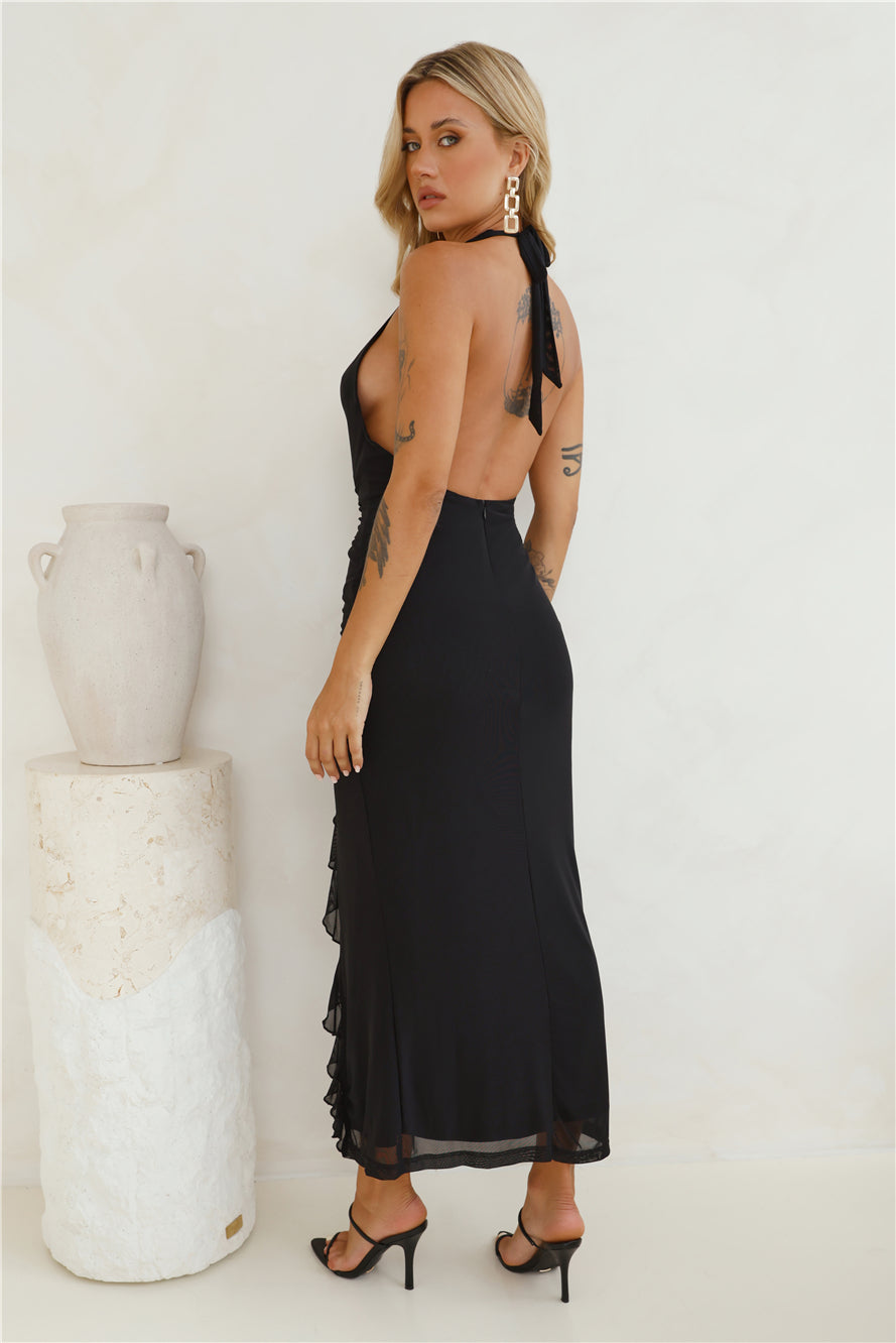 Find Me In Paradise Mesh Halter Maxi Dress Black