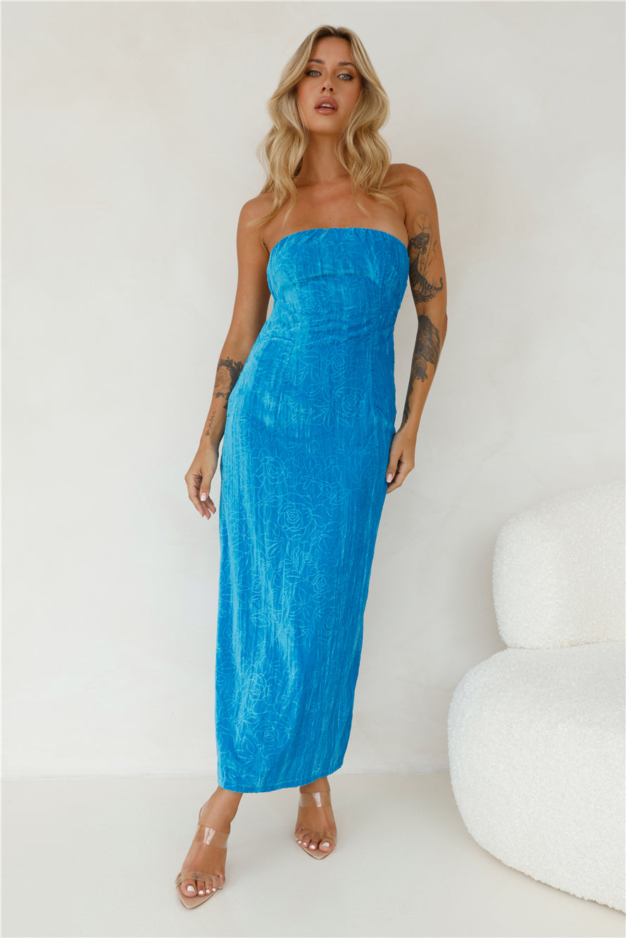 Style To Love Strapless Velvet Maxi Dress Blue