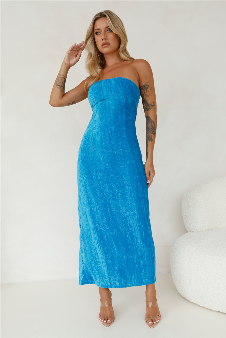 Style To Love Strapless Velvet Maxi Dress Blue