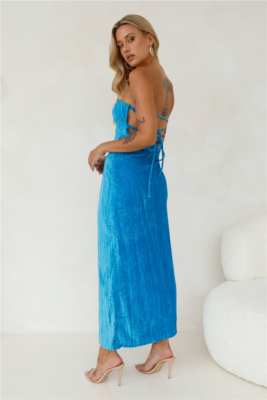 Style To Love Strapless Velvet Maxi Dress Blue