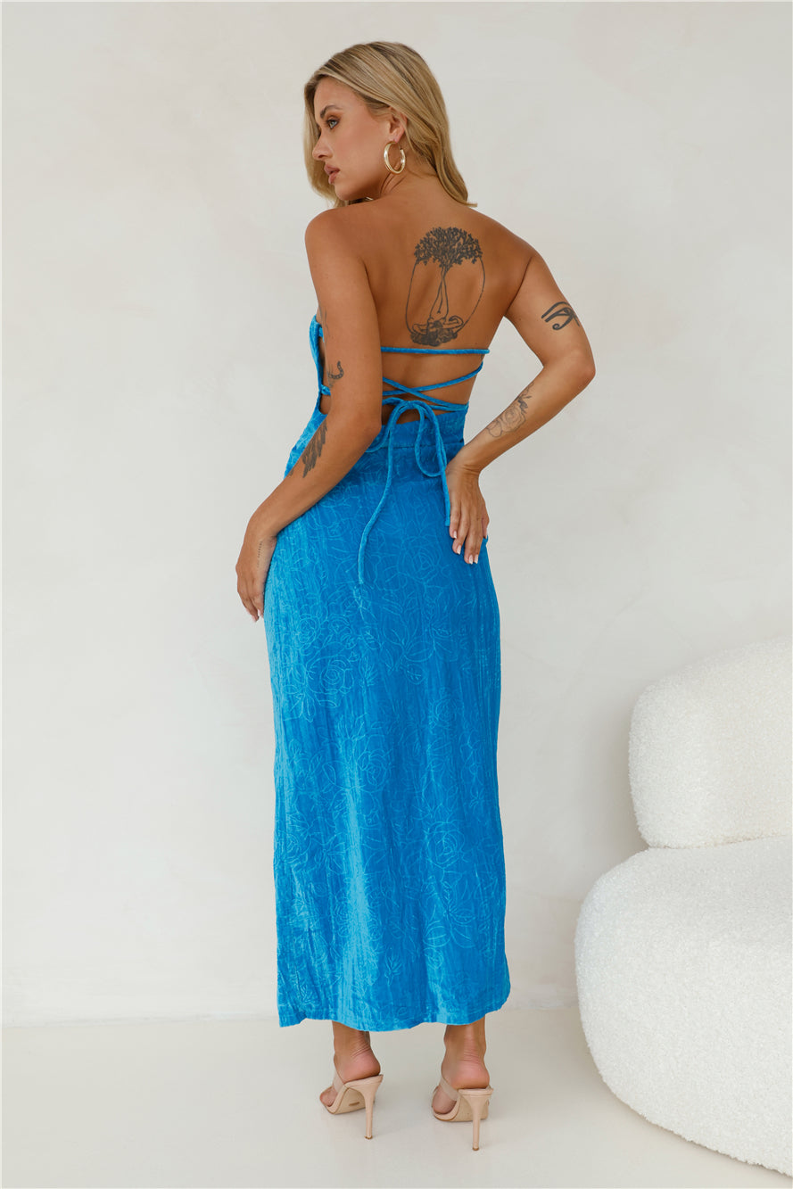 Style To Love Strapless Velvet Maxi Dress Blue