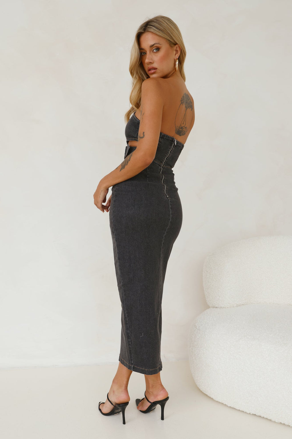 Chatting You Up Midi Dress Denim Black