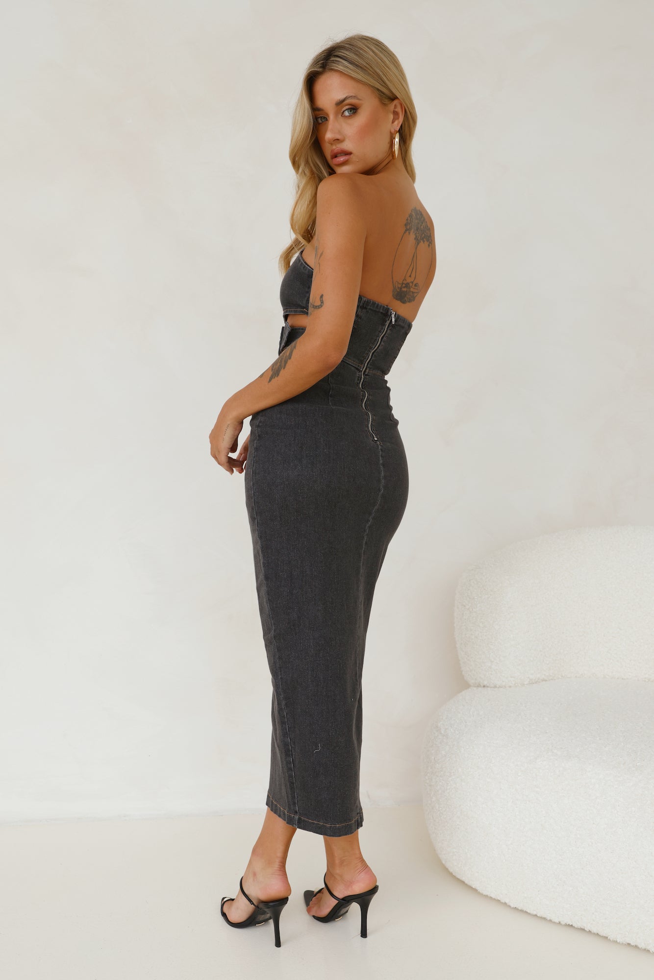 Chatting You Up Midi Dress Denim Black