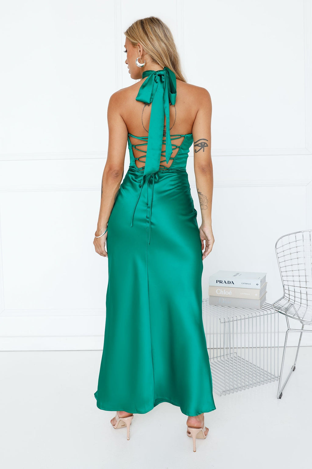 Lady In Silk Strapless Maxi Dress Green