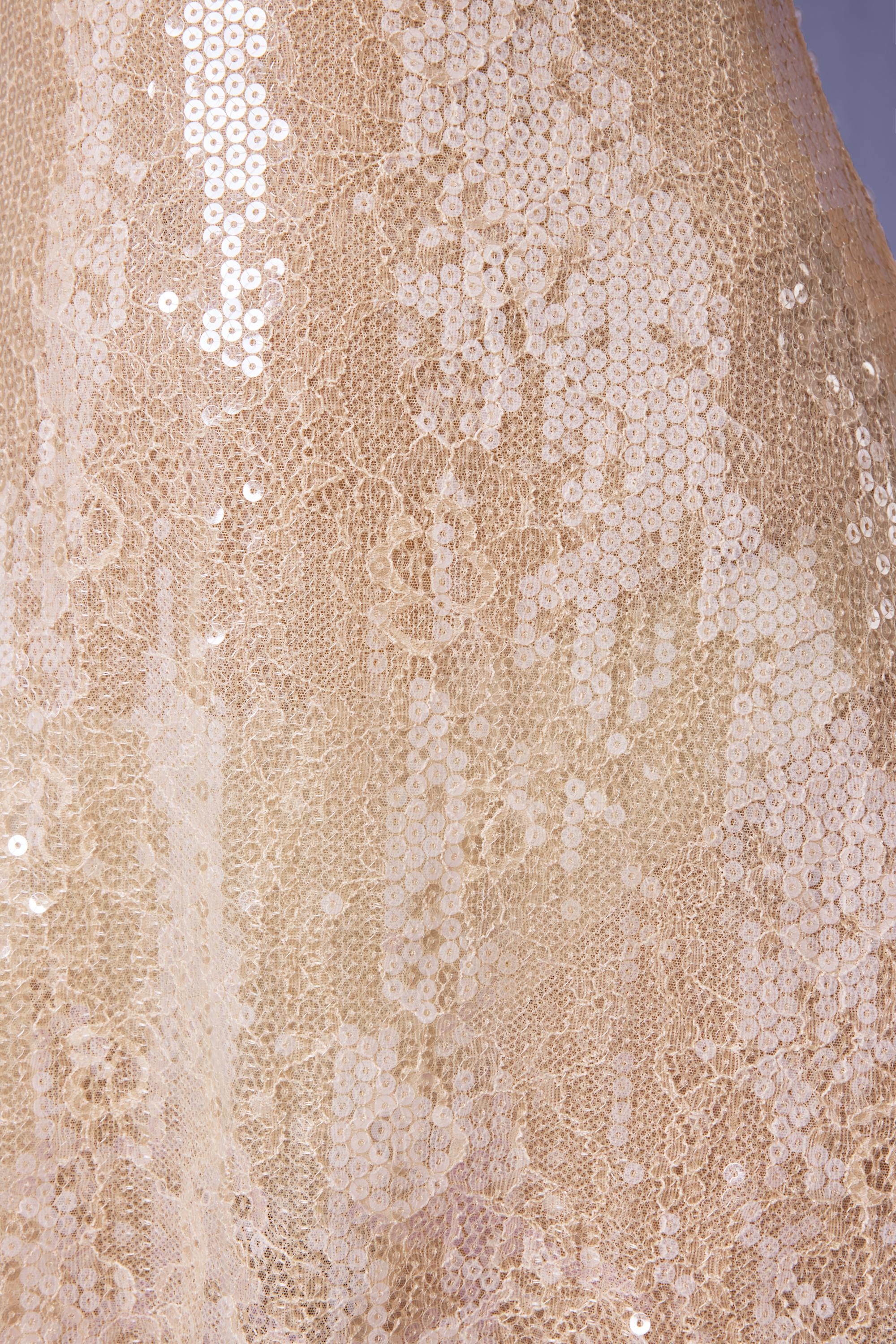 Embellished V-neck Lace Mini Dress in Pale Peach