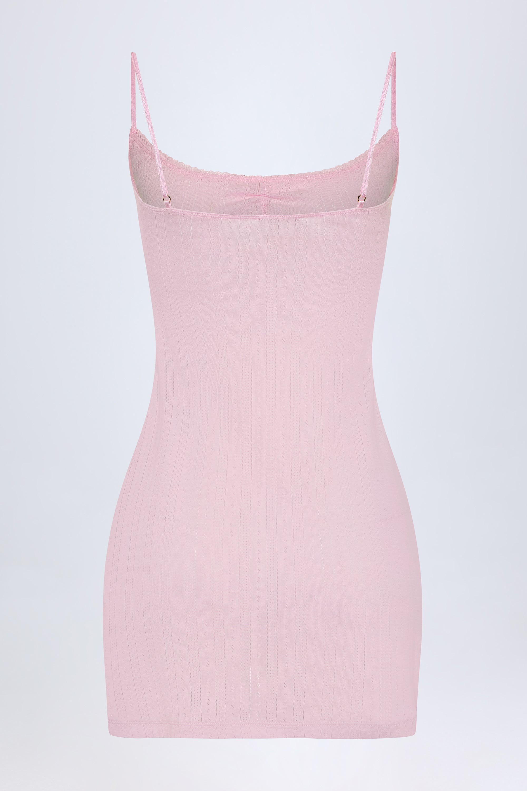 Pointelle Ruched A-Line Mini Dress in Baby Pink