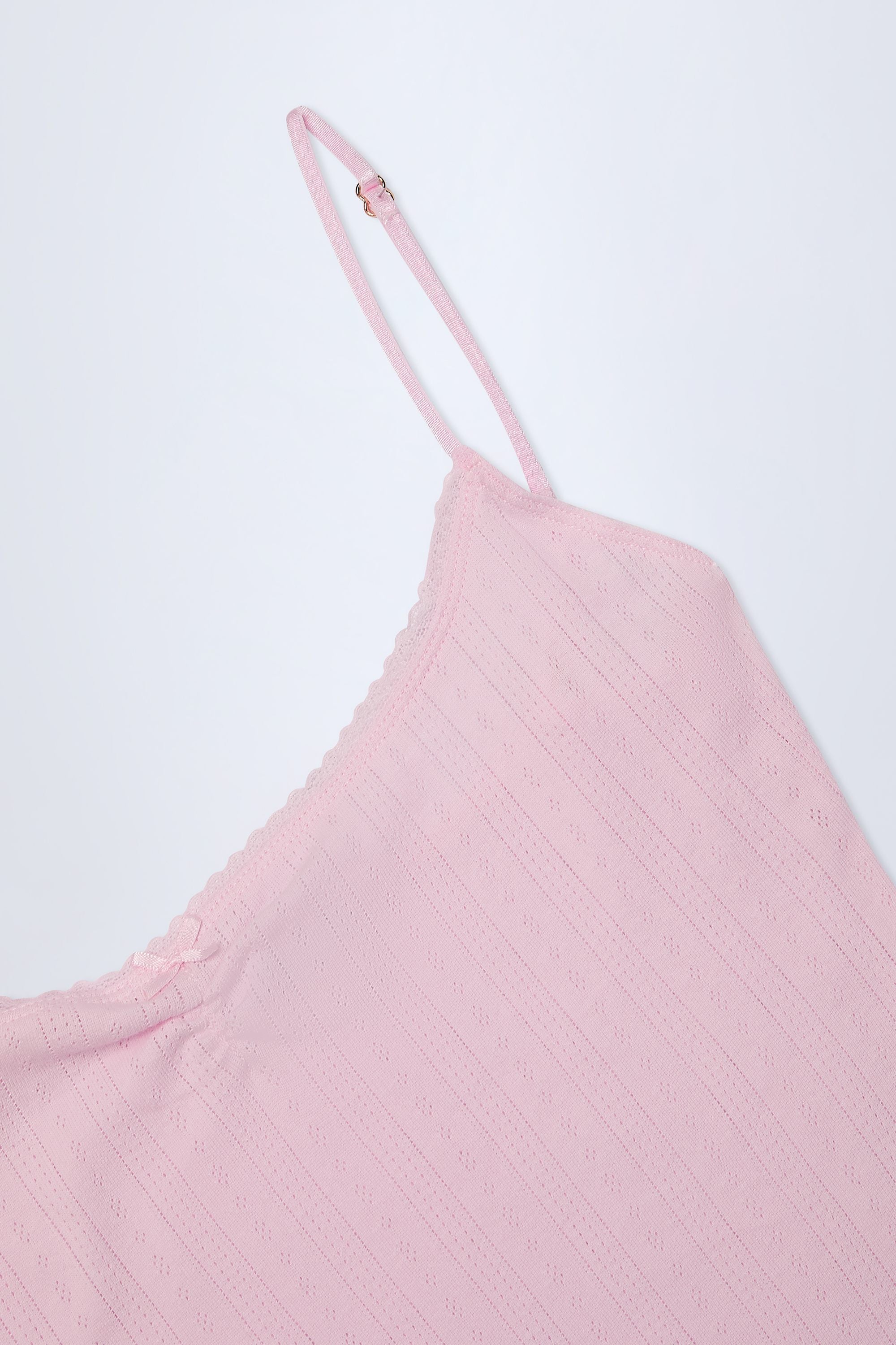 Pointelle Ruched A-Line Mini Dress in Baby Pink
