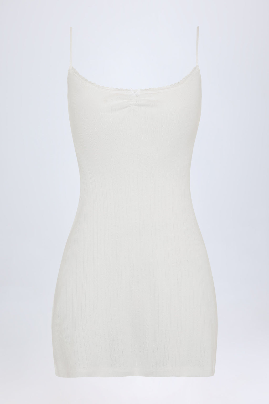 Pointelle Ruched A-Line Mini Dress in White