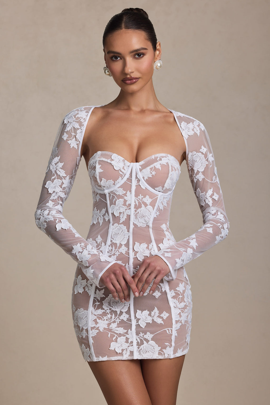 Lace-Detail Corset Mini Dress in White