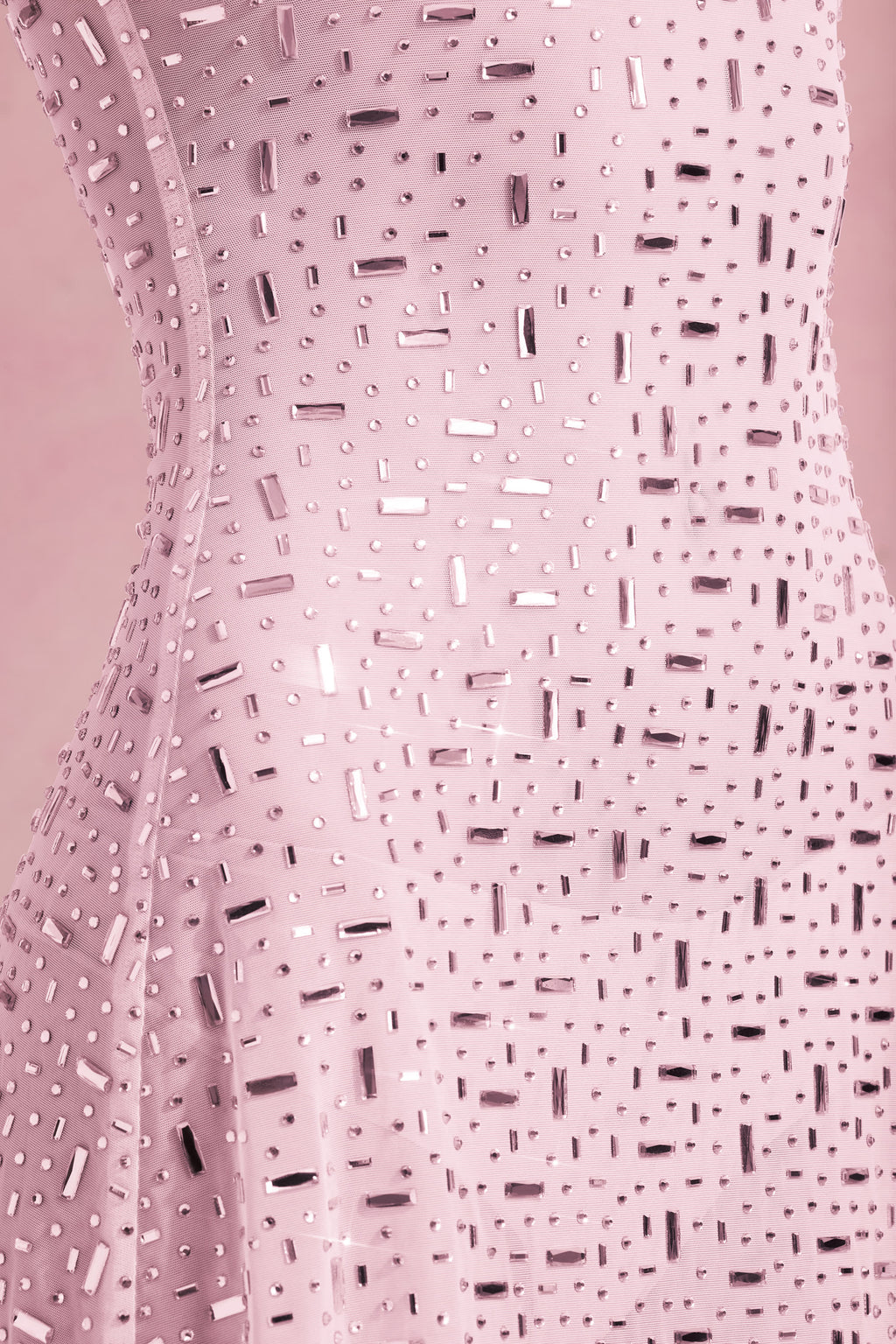Sheer Embellished Square-Neck Mini Dress in Pink