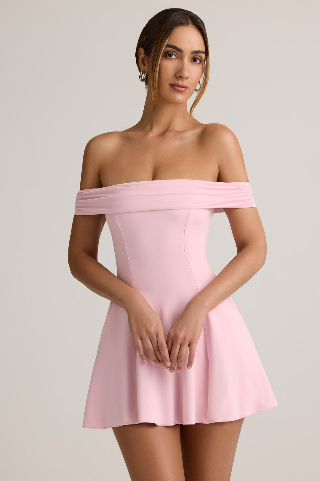Modal Off-Shoulder A-Line Mini Dress in Baby Pink