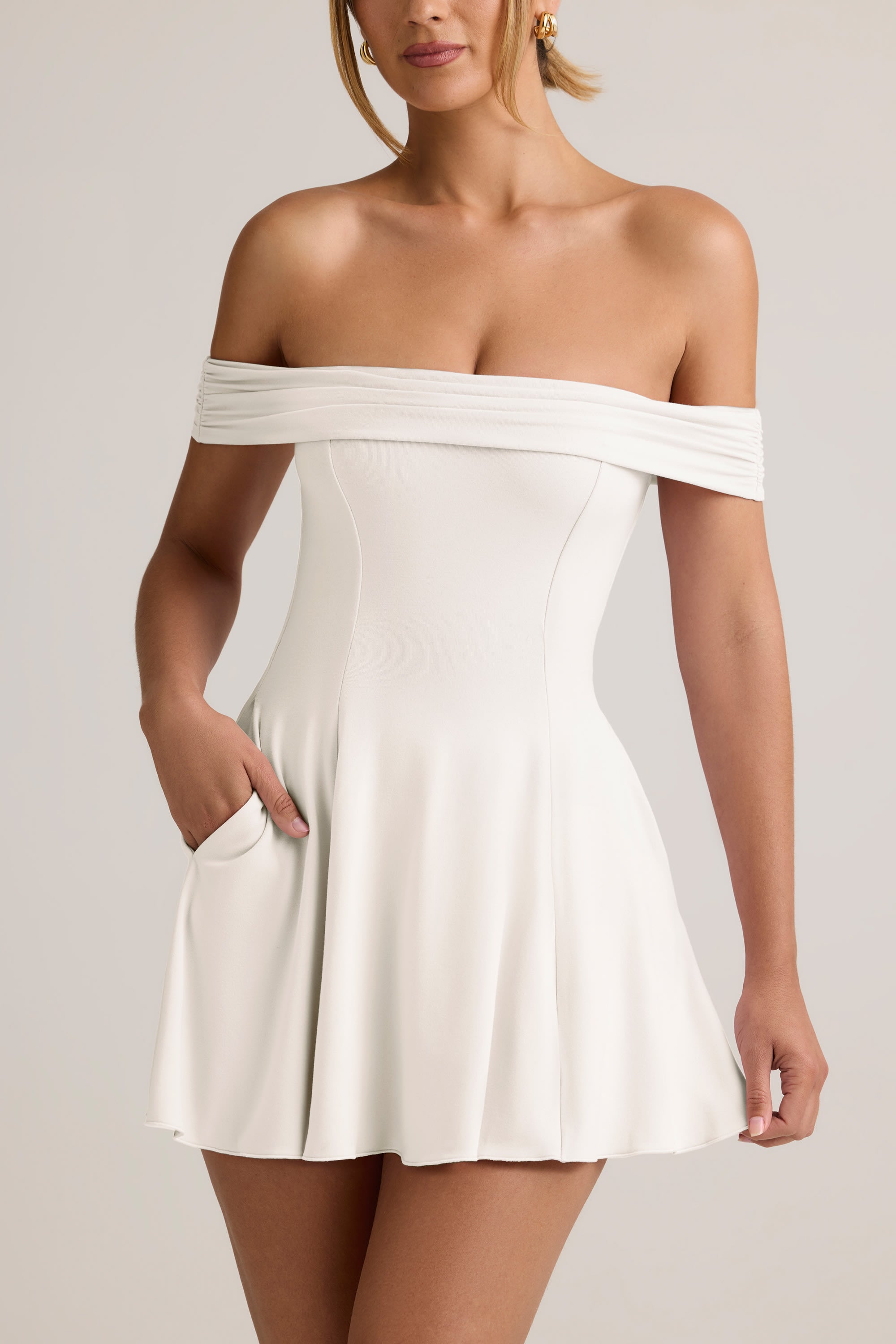 Modal Off-Shoulder A-Line Mini Dress in White