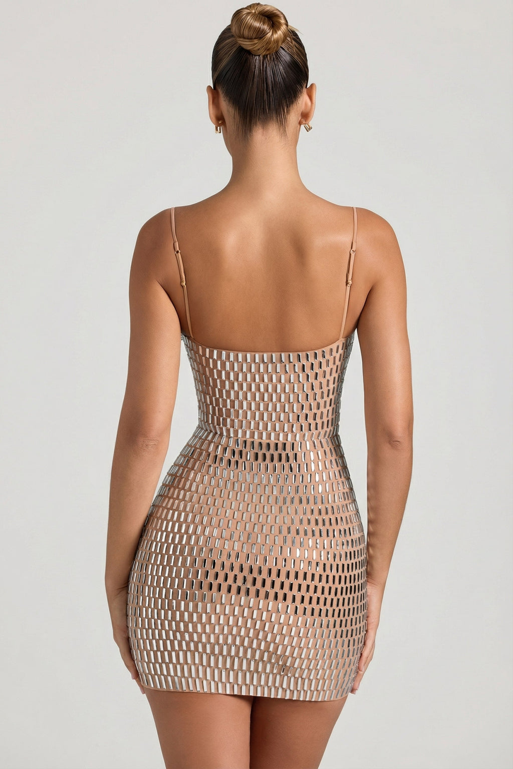Embellished Cut-Out Mini Dress in Honey