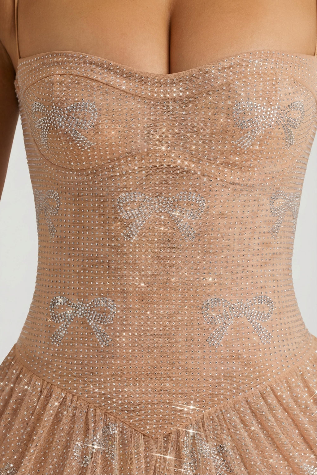 Embellished Skater Mini Dress in Almond