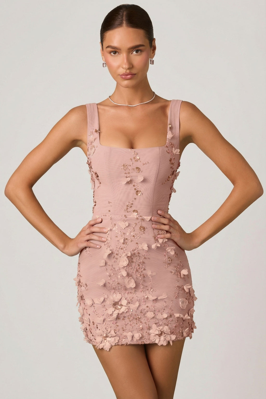 Embellished Corset Mini Dress in Dusty Rose
