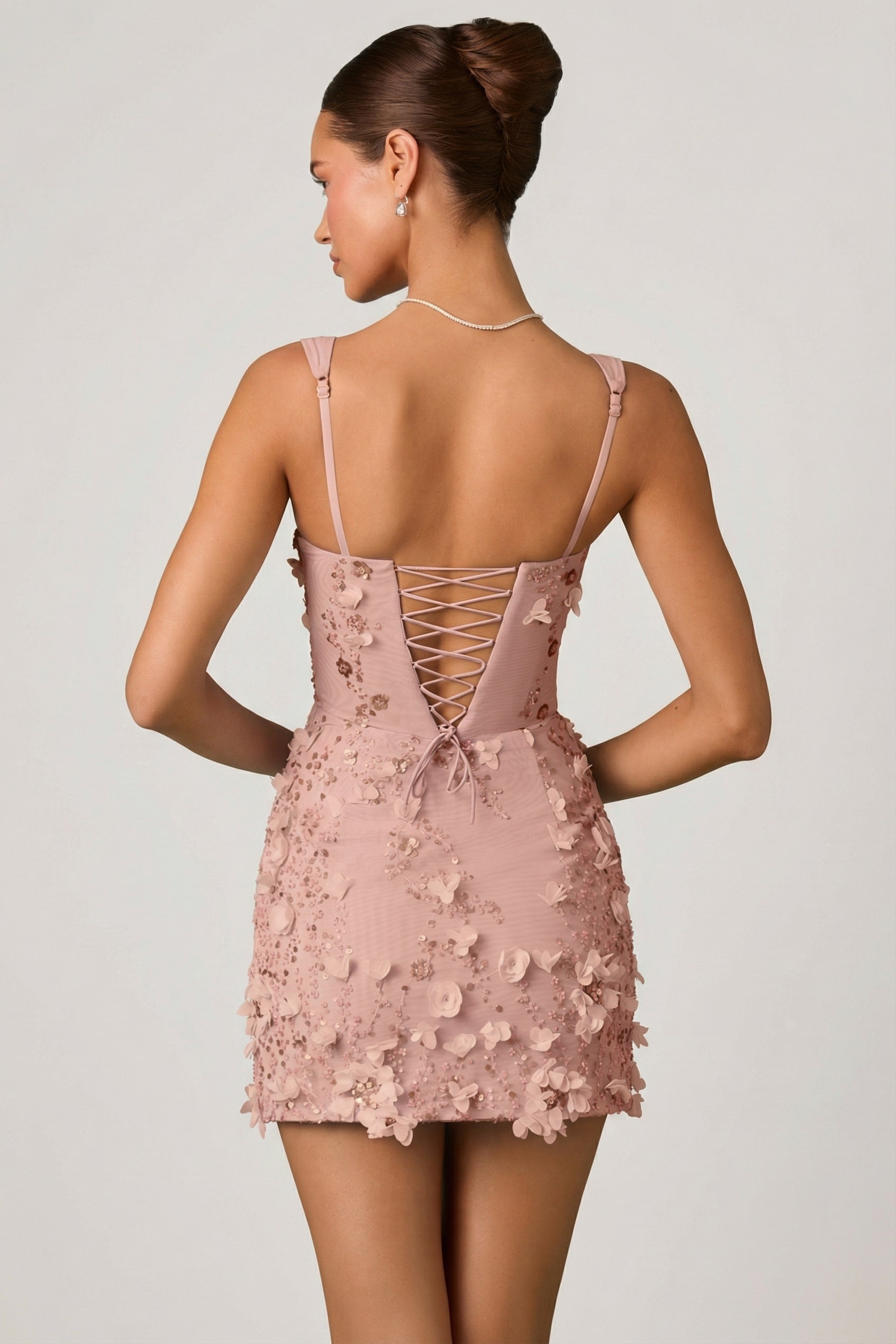 Embellished Corset Mini Dress in Dusty Rose