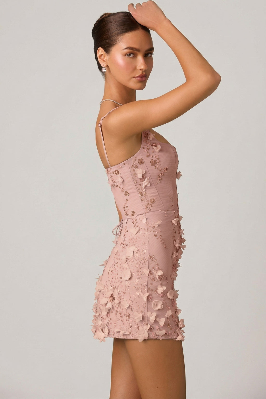 Embellished Corset Mini Dress in Dusty Rose