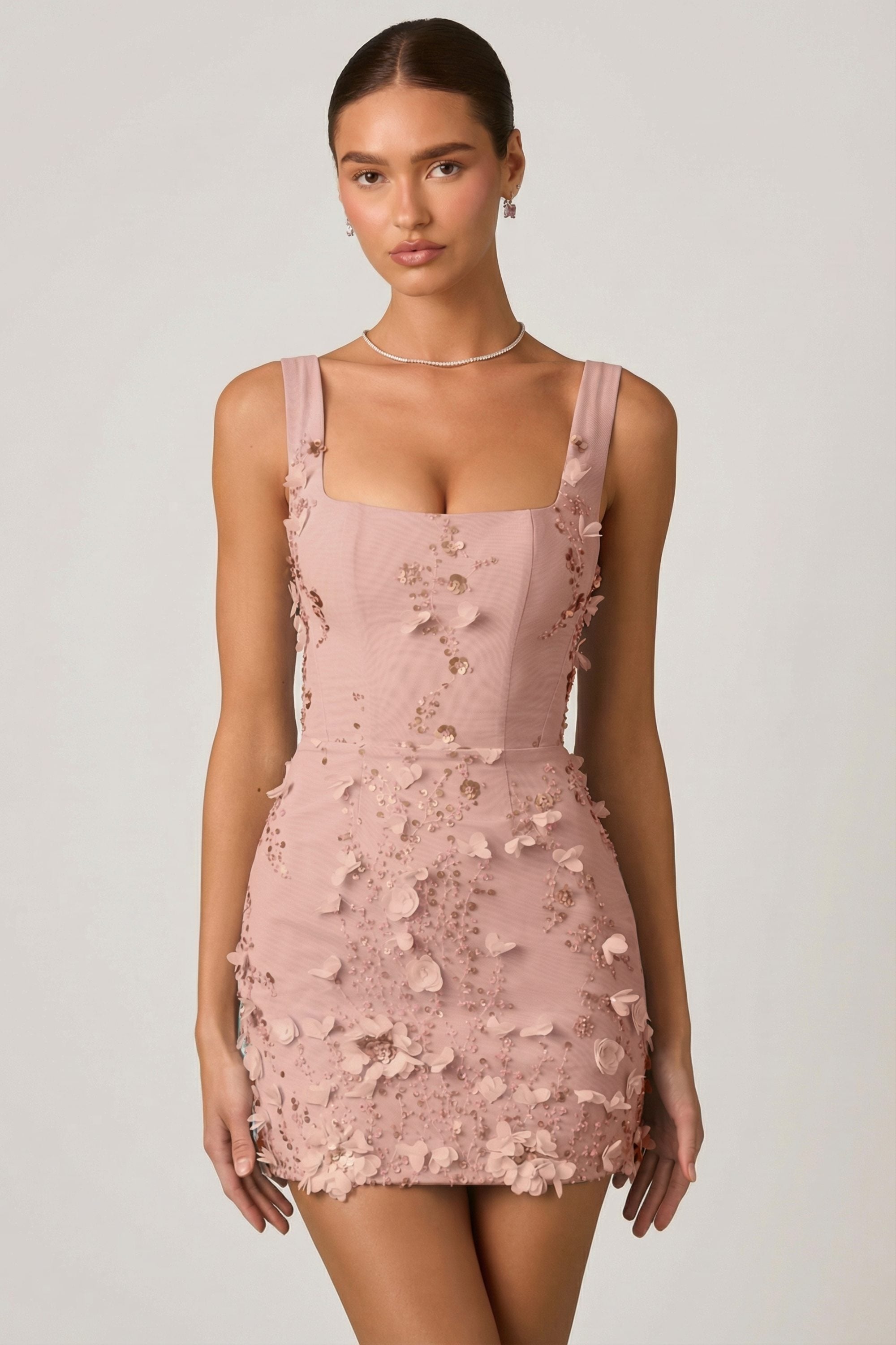 Embellished Corset Mini Dress in Dusty Rose