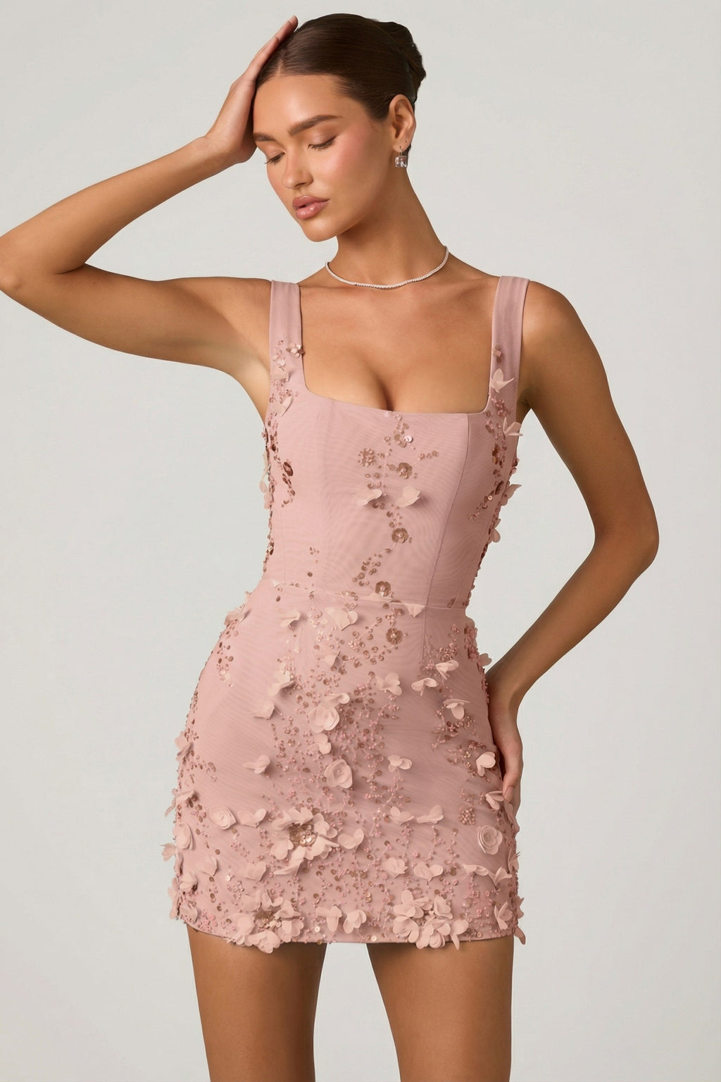 Embellished Corset Mini Dress in Dusty Rose