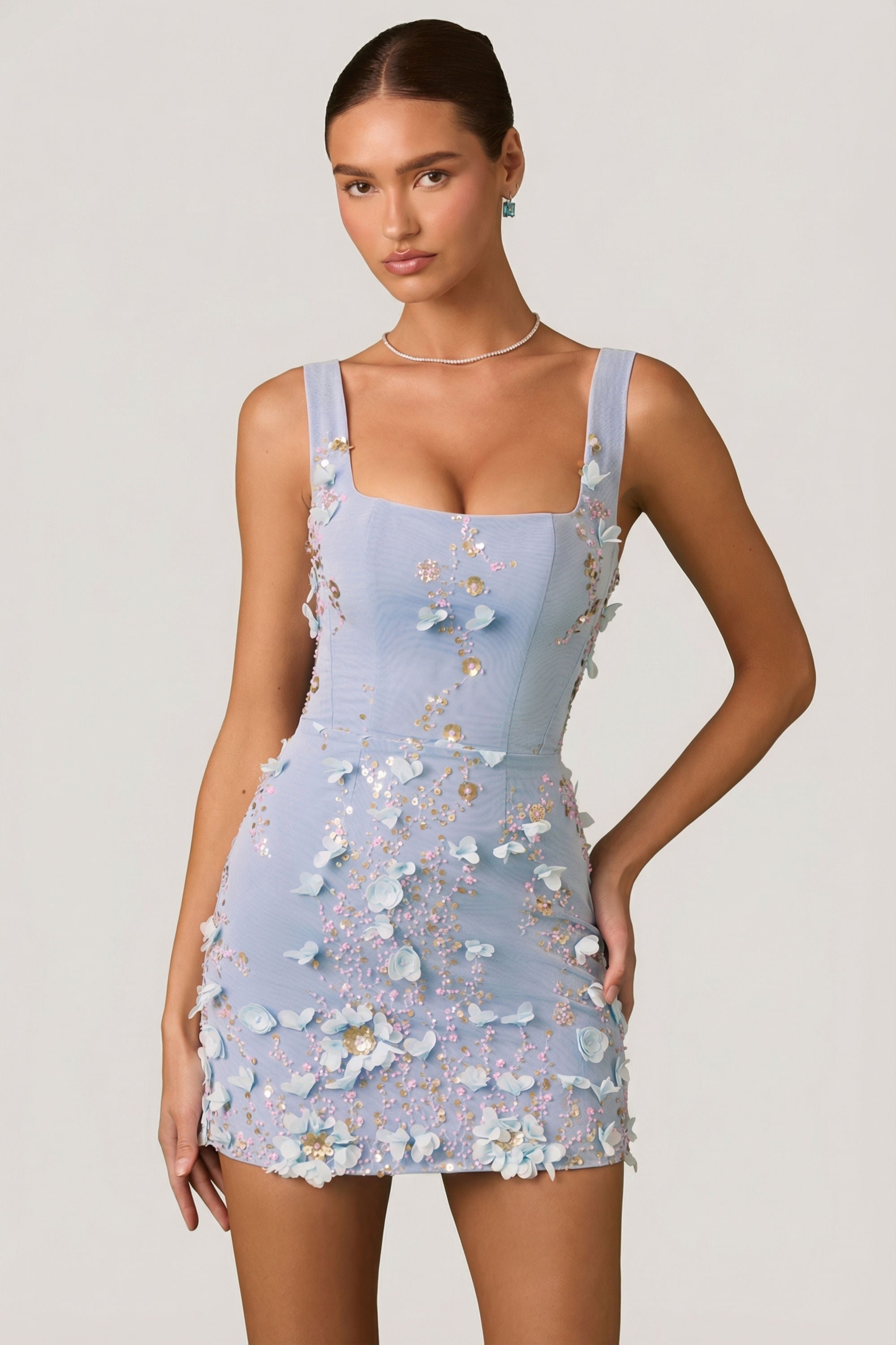 Embellished Corset Mini Dress in Sky Blue