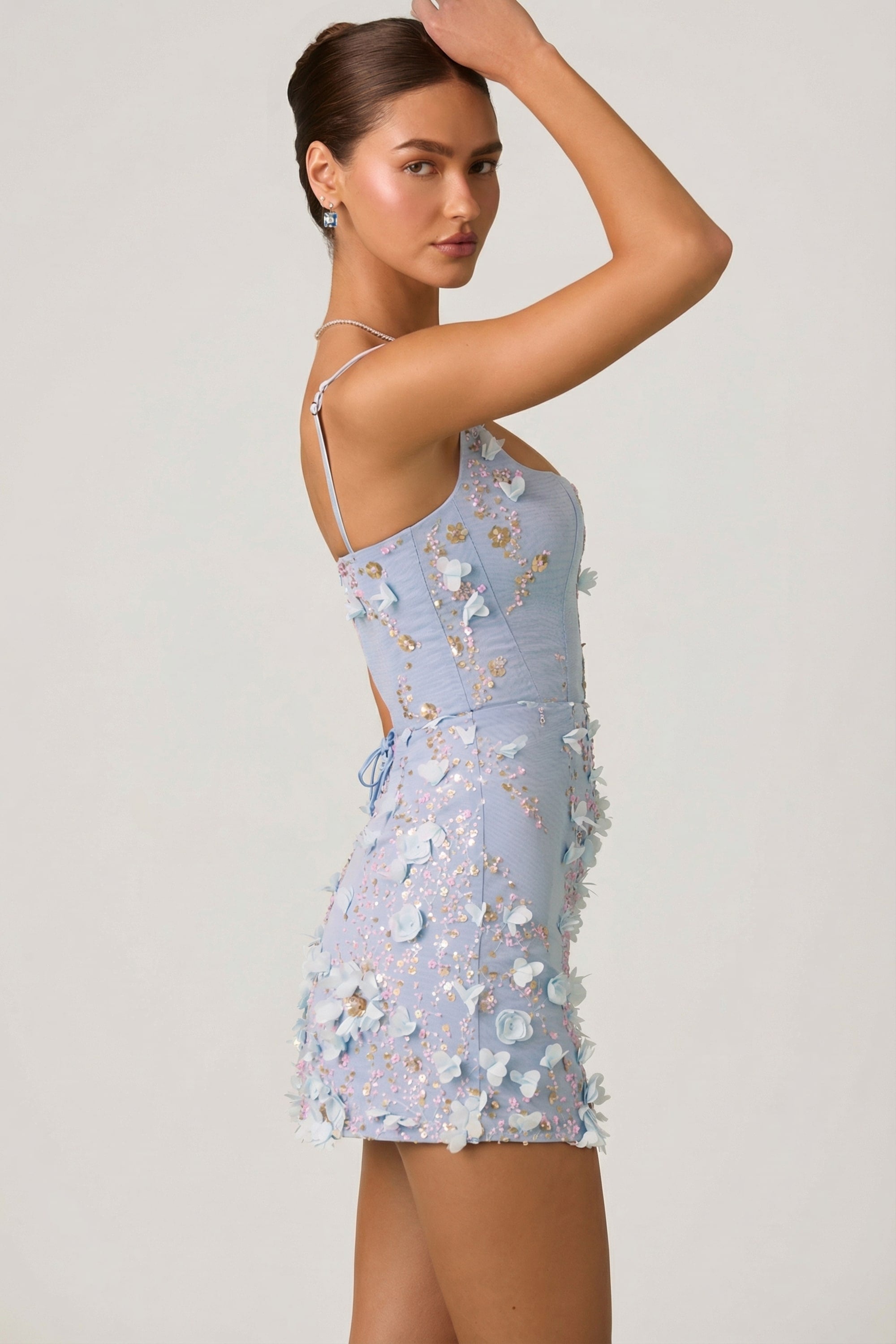 Embellished Corset Mini Dress in Sky Blue