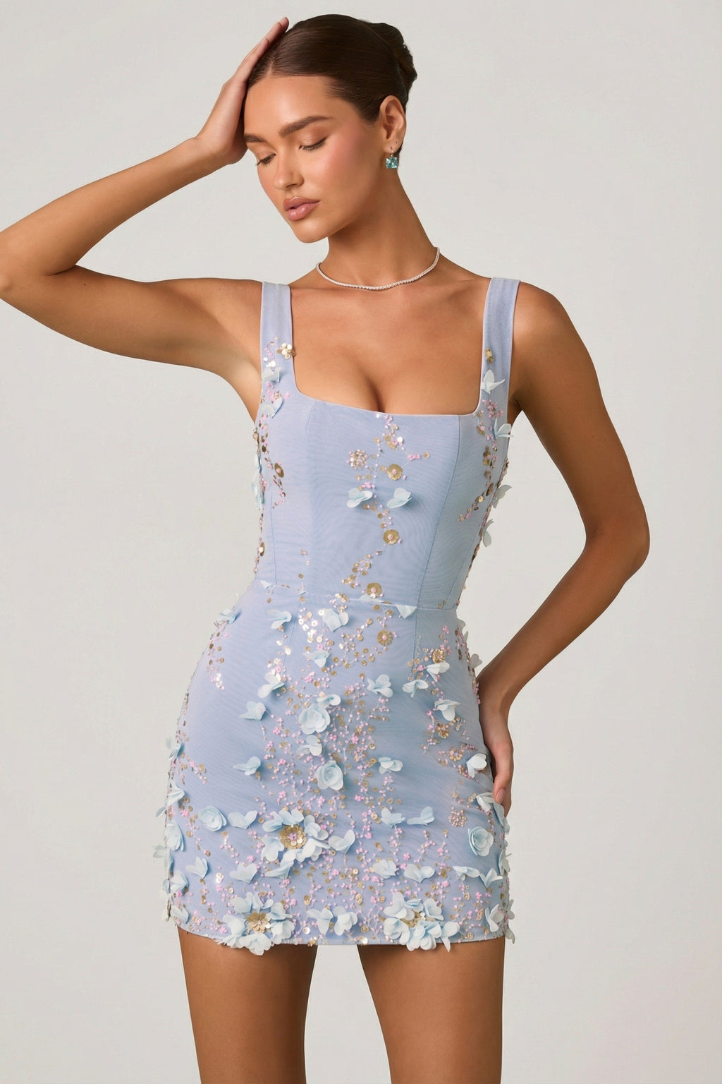 Embellished Corset Mini Dress in Sky Blue